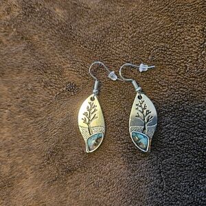 Elegant Silver Tree Earrings with Blue Highlights